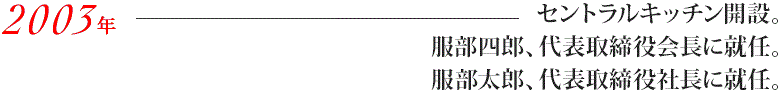 セントラルキッチン開設。服部四郎、代表取締役会長に就任。服部太郎、代表取締役社長に就任。